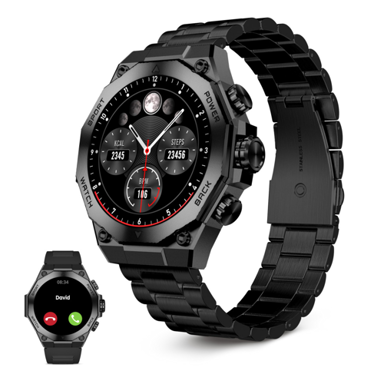 KSIX Pametni sat Titanium 1.43" AMOLED, 2 remena, 5 dana aut., crni